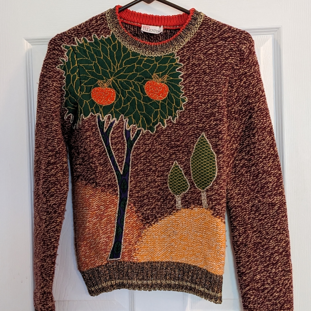 RED Valentino Multicolor Knit Sweater with Gold Accents